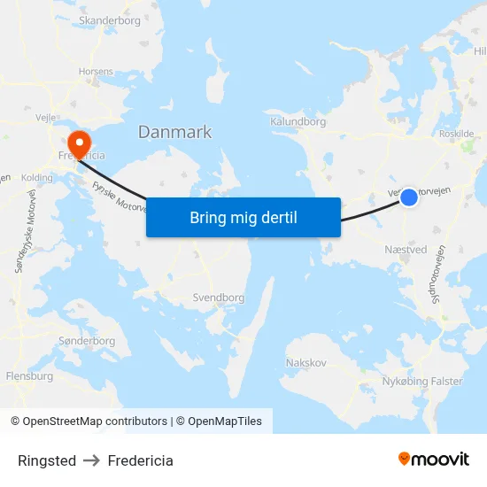 Ringsted to Fredericia map