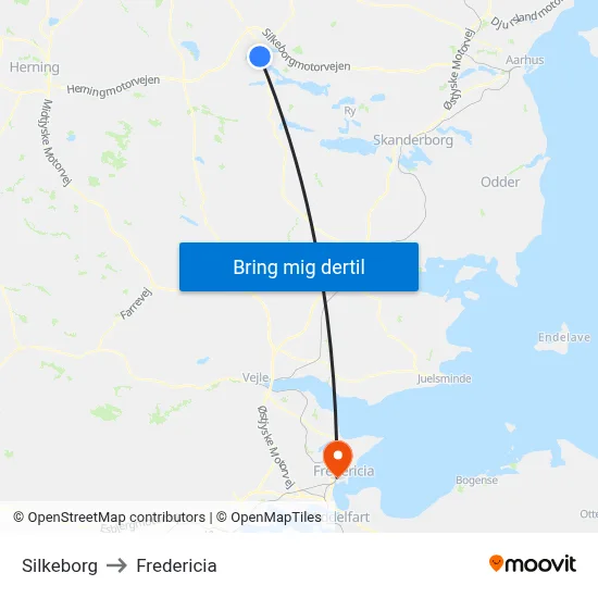 Silkeborg to Fredericia map