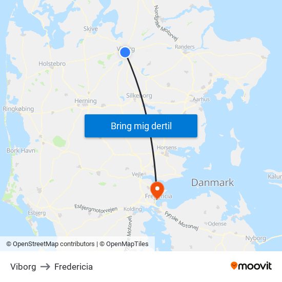 Viborg to Fredericia map