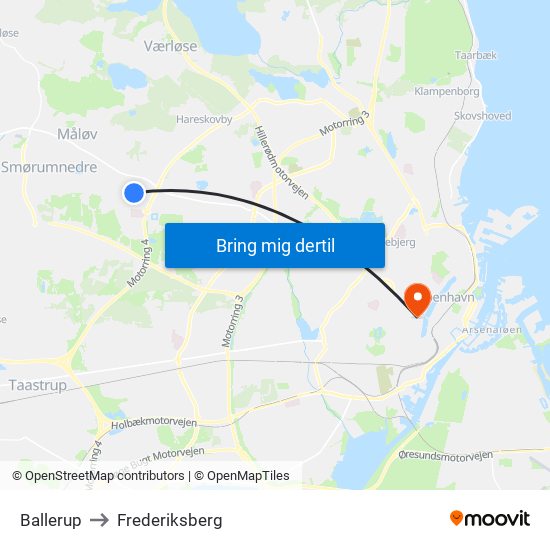 Ballerup to Frederiksberg map