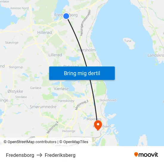 Fredensborg to Frederiksberg map