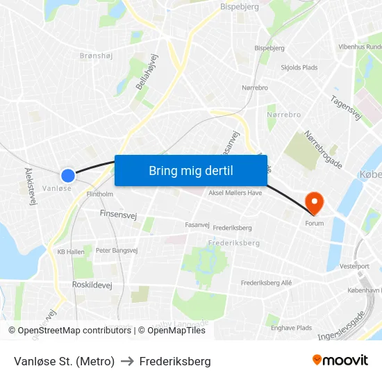 Vanløse St. (Metro) to Frederiksberg map