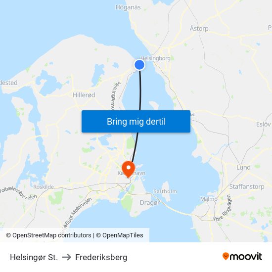 Helsingør St. to Frederiksberg map