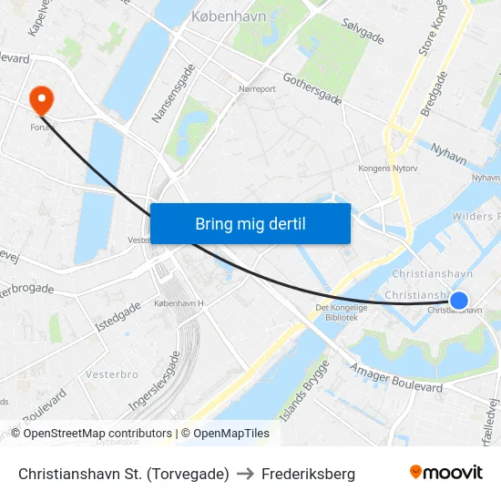 Christianshavn St. (Torvegade) to Frederiksberg map