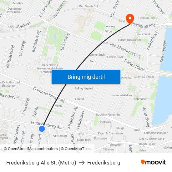 Frederiksberg Allé St. (Metro) to Frederiksberg map