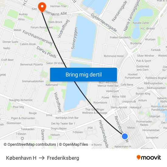 København H to Frederiksberg map