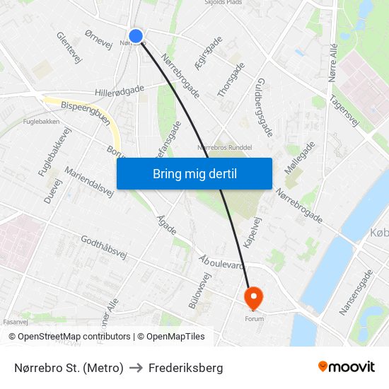 Nørrebro St. (Metro) to Frederiksberg map