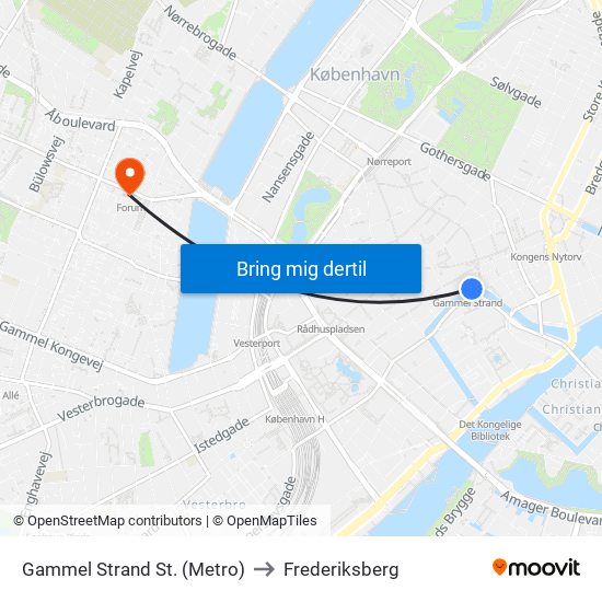 Gammel Strand St. (Metro) to Frederiksberg map