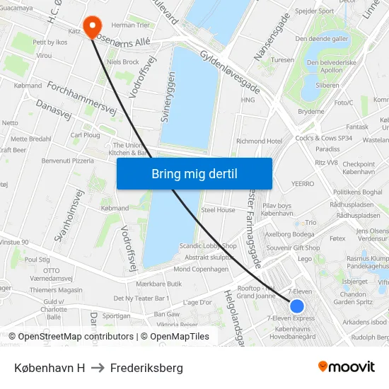 København H to Frederiksberg map