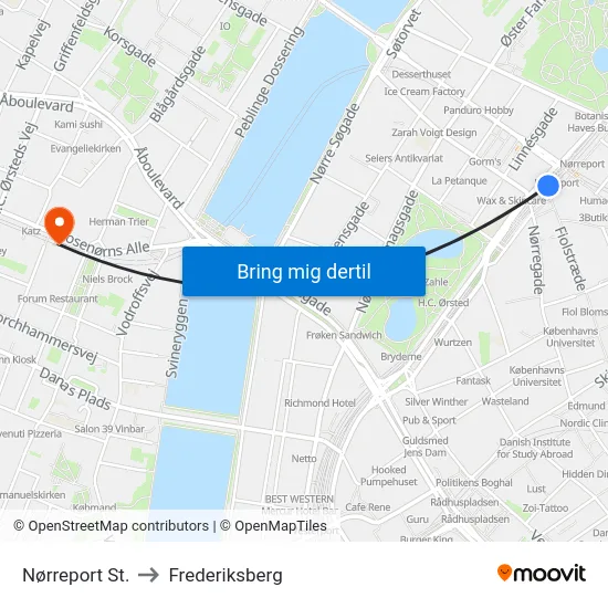 Nørreport St. to Frederiksberg map