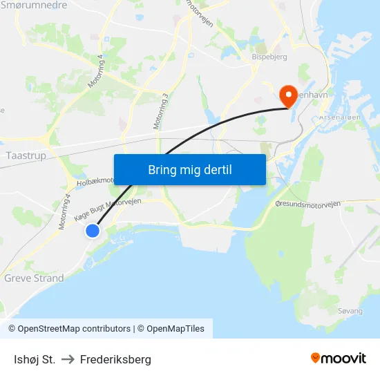 Ishøj St. to Frederiksberg map