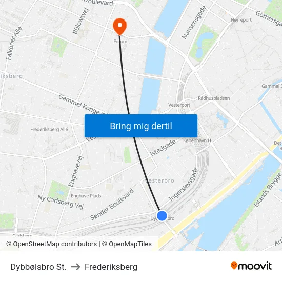 Dybbølsbro St. to Frederiksberg map