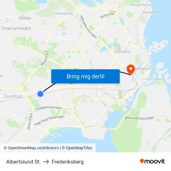 Albertslund St. to Frederiksberg map
