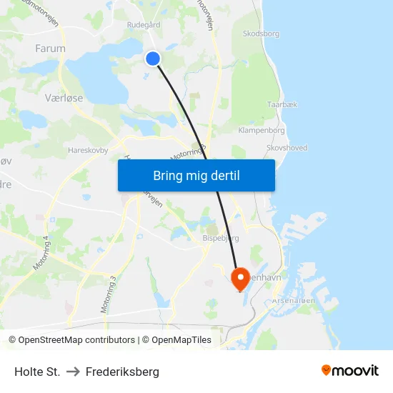 Holte St. to Frederiksberg map