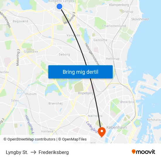 Lyngby St. to Frederiksberg map