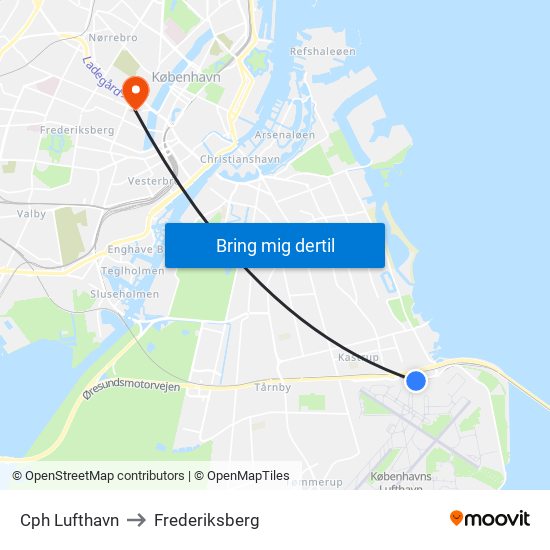 Cph Lufthavn to Frederiksberg map