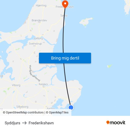 Syddjurs to Frederikshavn map