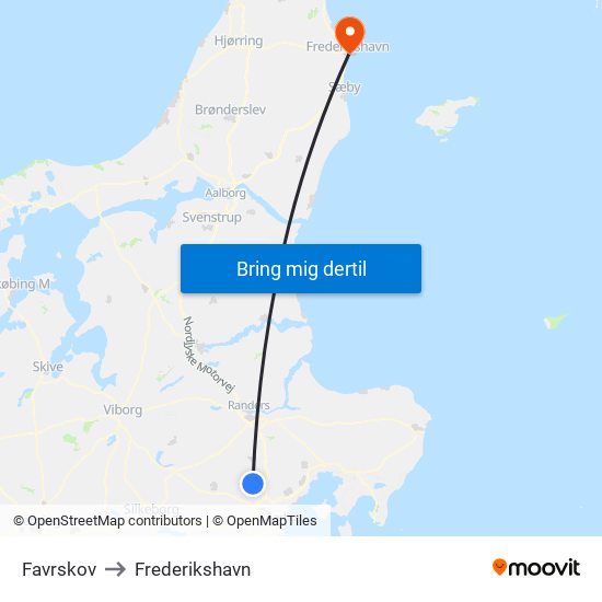 Favrskov to Frederikshavn map