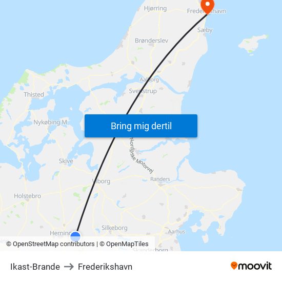 Ikast-Brande to Frederikshavn map