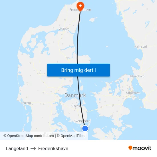 Langeland to Frederikshavn map