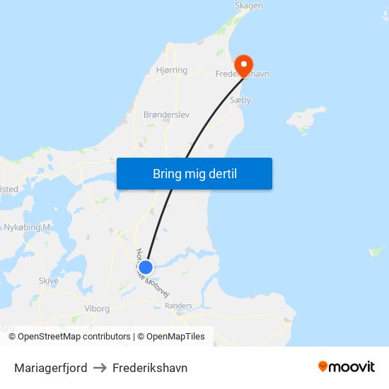 Mariagerfjord to Frederikshavn map