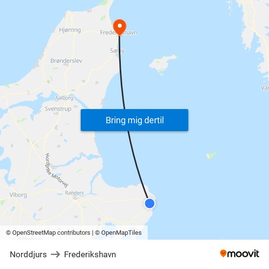 Norddjurs to Frederikshavn map