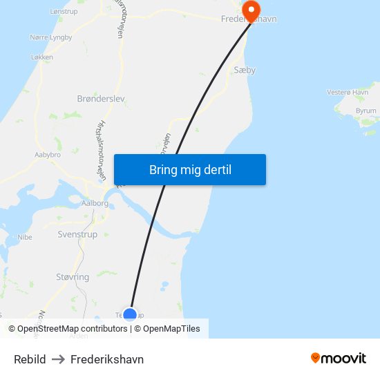 Rebild to Frederikshavn map