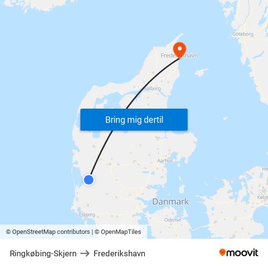 Ringkøbing-Skjern to Frederikshavn map
