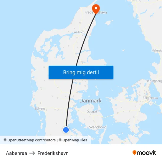 Aabenraa to Frederikshavn map