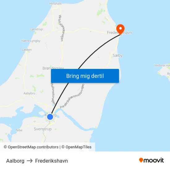 Aalborg to Frederikshavn map