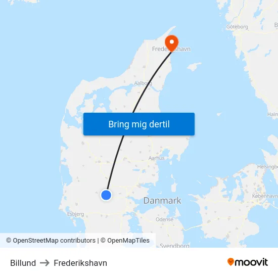 Billund to Frederikshavn map