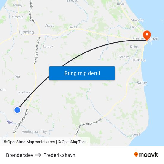Brønderslev to Frederikshavn map