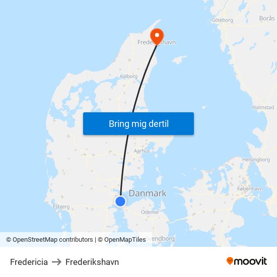 Fredericia to Frederikshavn map