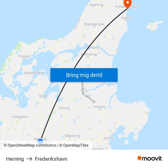 Herning to Frederikshavn map