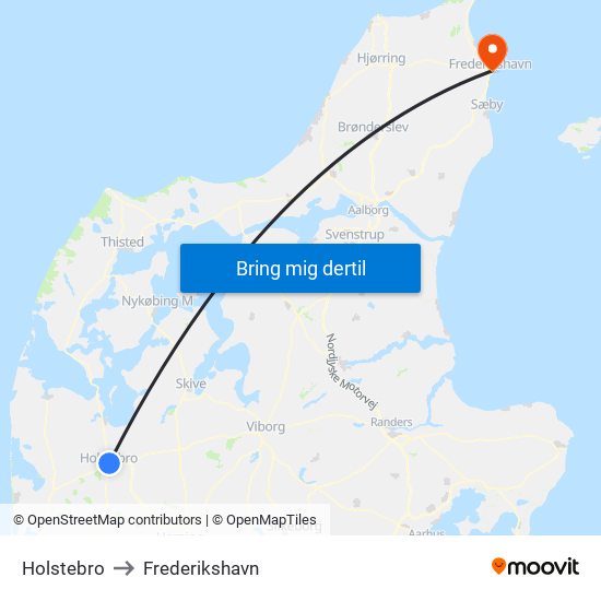 Holstebro to Frederikshavn map