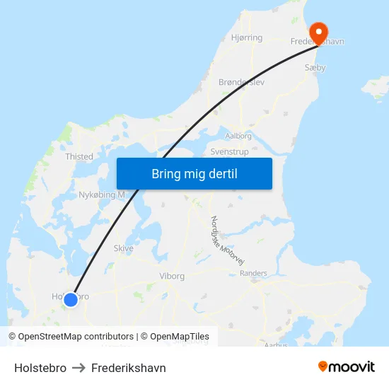 Holstebro to Frederikshavn map