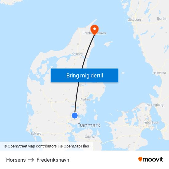 Horsens to Frederikshavn map