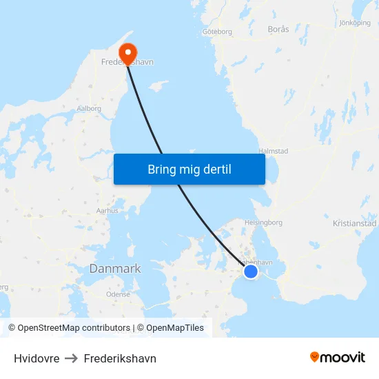 Hvidovre to Frederikshavn map