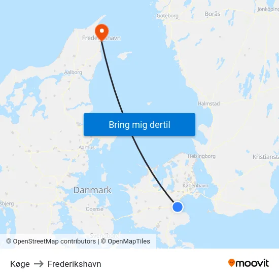 Køge to Frederikshavn map