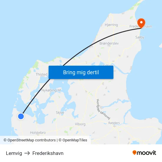 Lemvig to Frederikshavn map