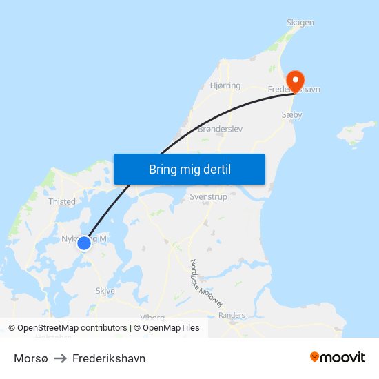 Morsø to Frederikshavn map