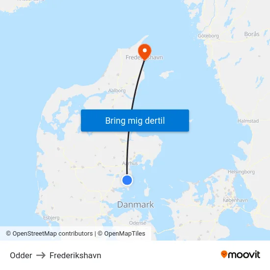 Odder to Frederikshavn map