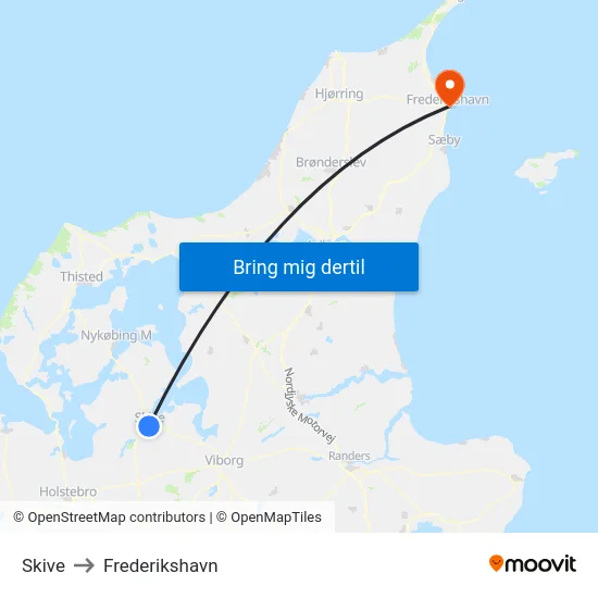 Skive to Frederikshavn map