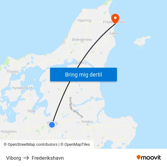 Viborg to Frederikshavn map