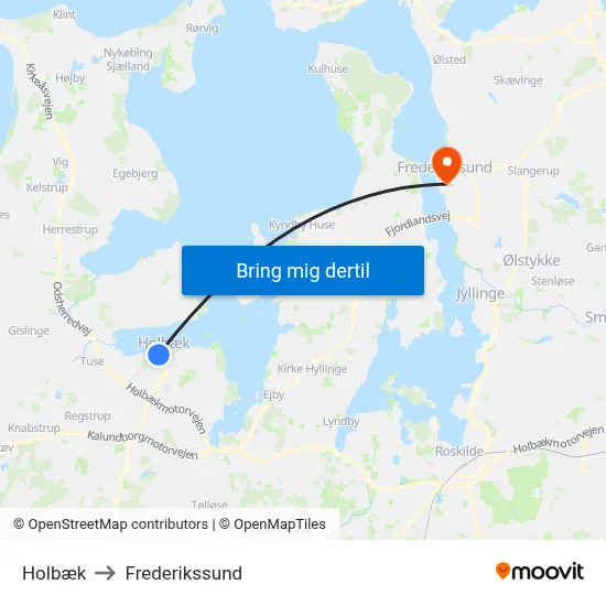 Holbæk to Frederikssund map