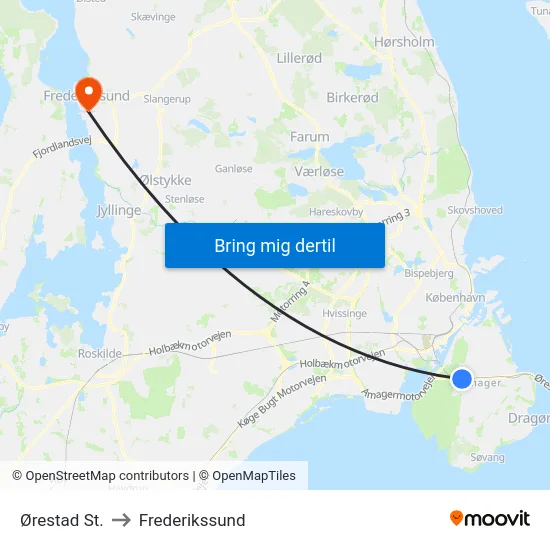 Ørestad St. to Frederikssund map