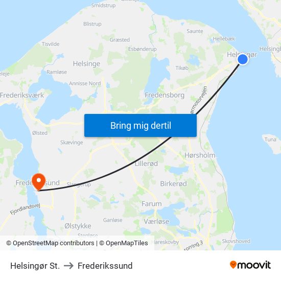 Helsingør St. to Frederikssund map