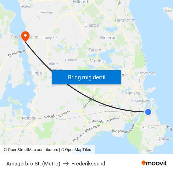 Amagerbro St. (Metro) to Frederikssund map