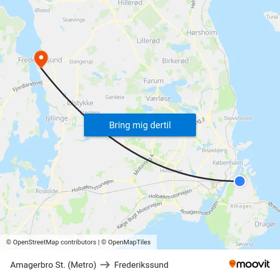 Amagerbro St. (Metro) to Frederikssund map