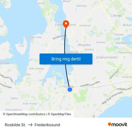 Roskilde St. to Frederikssund map